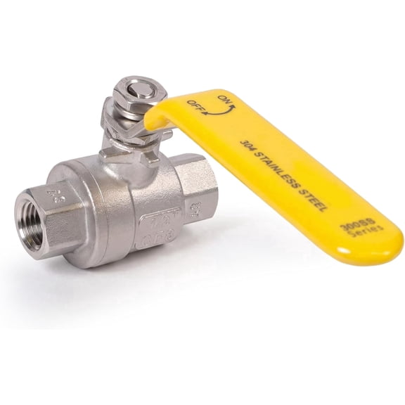 3/8 Inch Stainless Steel Ball Valve Full Port 2-Piece Heavy Duty Valve with Yellow Vinyl Grip Handle, 1000 WOG