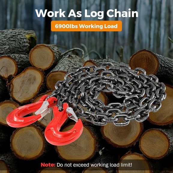 3/8 Inch Tow Chains with Slip Hooks, 6900lbs Working Load, Heavy Duty Trailer Safety Chain