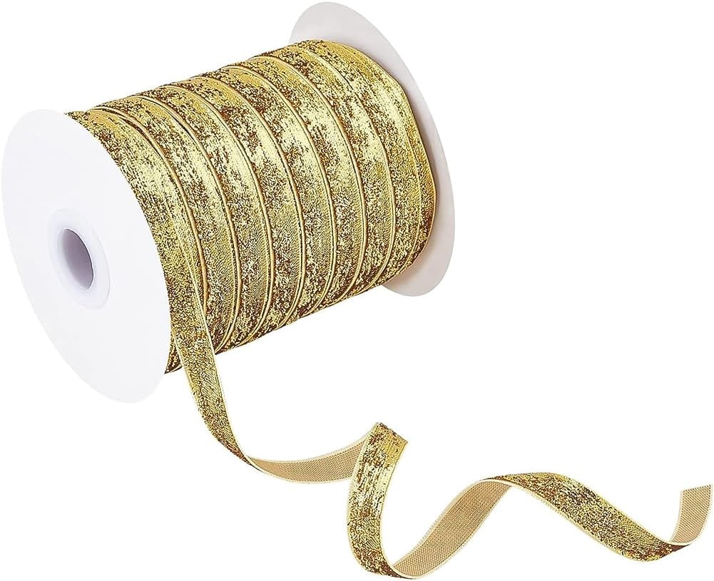 3/8-Inch Wide 49 Yards Gold Metallic Velvet Ribbon Sparkle Glitter ...