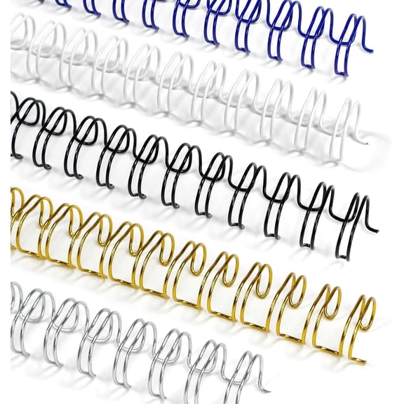 3/8 Inch Wire Binding Spines, Multicolor, 3:1 Pitch Double Loop Binding Wires 9.5mm, 32-Loop Wire Ring Pack of 100 with Black, Gold, Blue, White, Silver