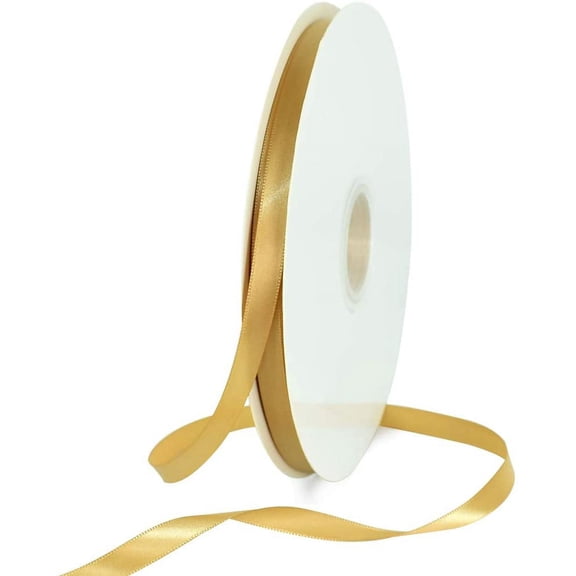3/8 Inch x 100yds Gold Satin Ribbon Thin Solid Fabric Ribbons Roll for Gift Wrapping Invitation Floral Hair Balloons Craft Sewing Party Wedding Popsicles Decoration Valentine's Day Bouquet in 100 yds