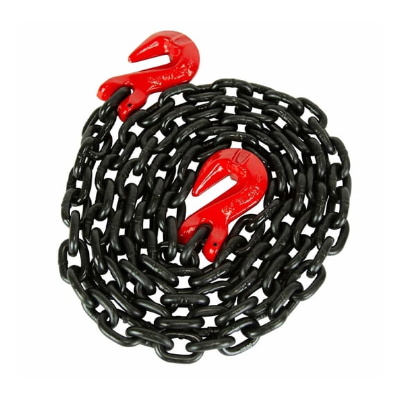 3/8 Inch x 16 FT G80 Black Transport Binder Chain with Clevis Grab Hooks - 7,100 lbs Working Load Limit - Heavy Duty Grade 80 Safety Trailer Logging Chain