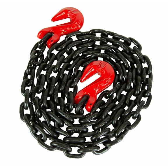 3/8 Inch x 20 FT G80 Black Transport Binder Chain with Clevis Grab Hooks - 7,100 lbs Working Load Limit - Heavy Duty Grade 80 Safety Trailer Logging Chain