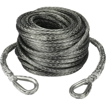 3/8 Inch x 92 Feet Synthetic Winch Rope Extension 26,500 Lbs for Off Road Vehicle ATV UTV SUV Gray