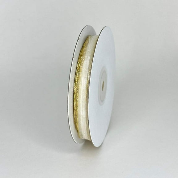 3/8" Ivory with Gold Edge Organza Thin Pull Bow String Ribbon (25 Yard) Gift Wrapping Favor Decorating