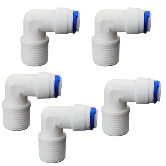 3/8" Male Thread Elbow to 1/4" OD PE Hose Push-In Quick Connect Fitting, Plastic Connector for RO Water Filter and Beverage Dispenser System, 5 PCS