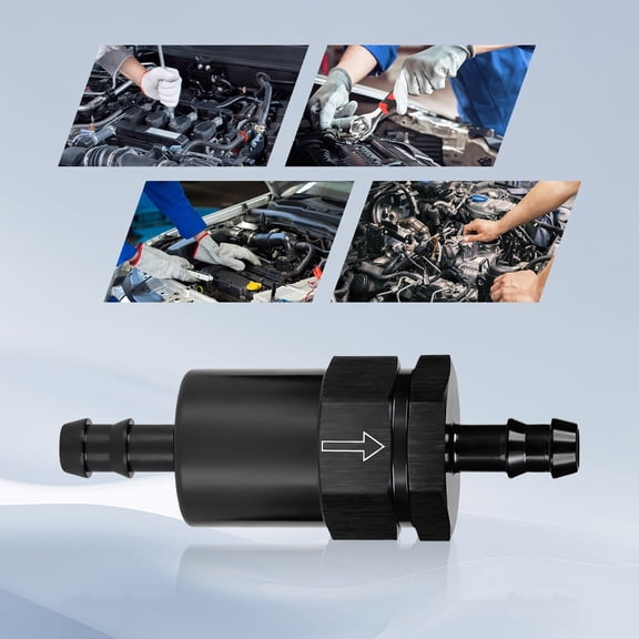 3/8" Modern Black Check Valve, Fuel Check Valve One Way Inline with Reusable Filter Element, Hose Mount