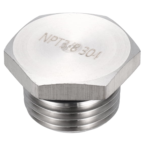 3/8"NPT Male Thread Pipe Plug Fitting w/ Seal Ring Bung Plug 304 Stainless Steel Outer Hex Head Cap Threaded Tube Fittings for Air Water Oil Gas Tubing