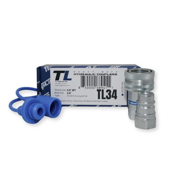 3/8" NPT Thread Ag Hydraulic Quick Connect Coupler Set | 3/8" Body Size | Tractor Attachments | ISO 5675 Heavy-Duty Poppet Style | Model TL34
