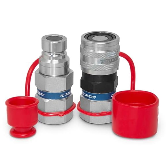 3/8" NPT Thread (TL19) Flat Face Quick Connect Hydraulic Coupler w/dust caps Coupling Plug Set Bobcat Skid Steer, 1/2" body ISO 16028