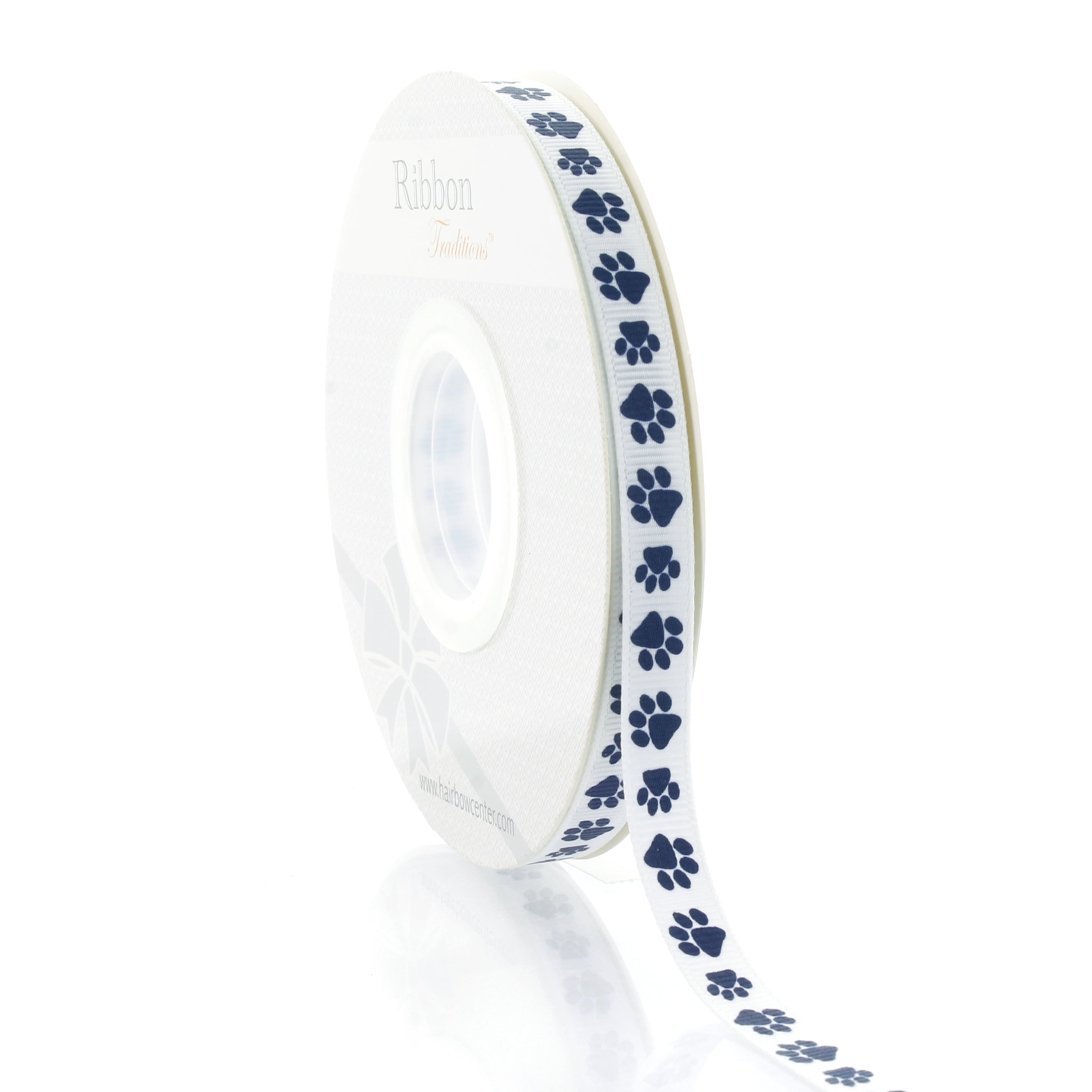 3/8" Navy Blue Paw Grosgrain Ribbon 100 Yard