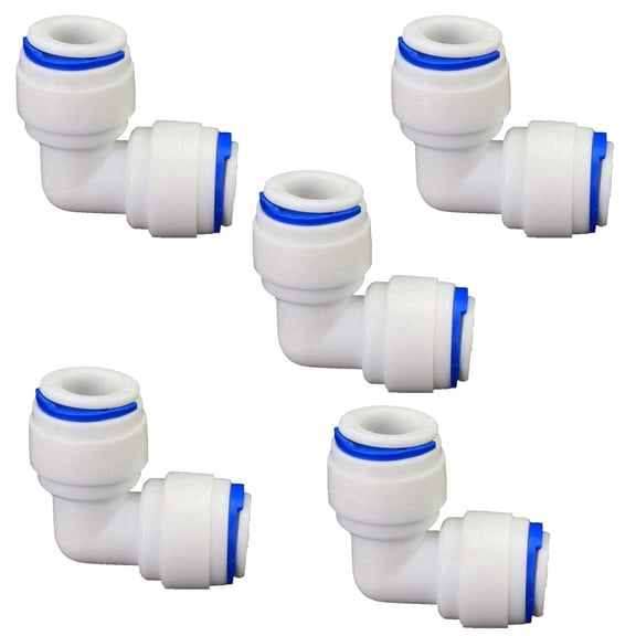 3/8" OD PE Hose Push-In Elbow Fitting, Plastic Quick Connect Adapter for RODI Reverse Osmosis Water Purification System, 5 PCS
