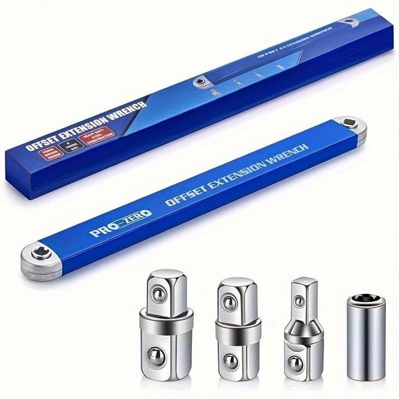 3/8" Offset Extension Wrench Set: Includes 1/2", 1/4", 3/8" Square Drive Adapters, 1/4" Bits Drive, And 3/8" to 1/2" Square Drive Adapter - Perfect for Tight Spaces
