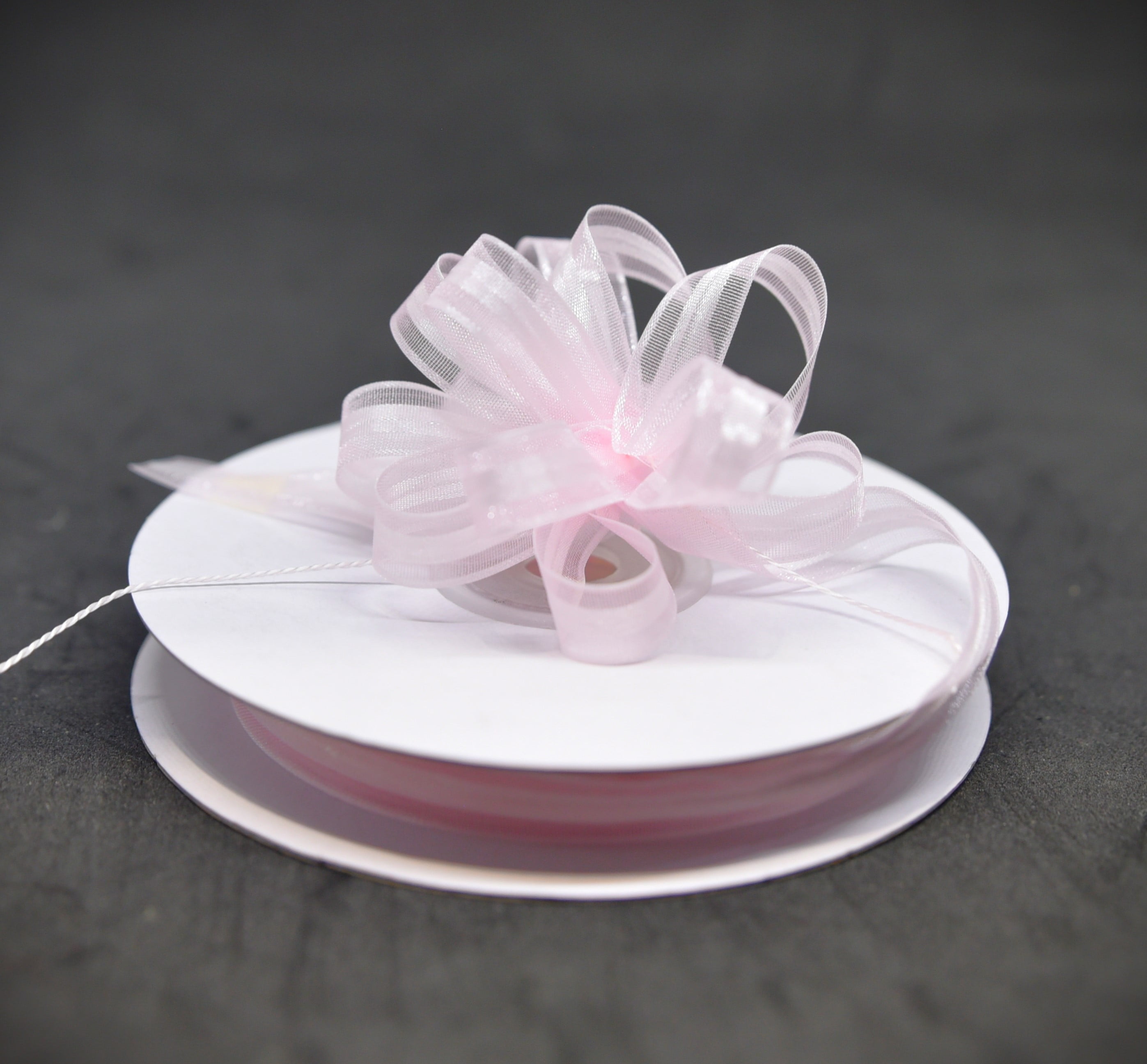 3/8" Pink Organza Thin Pull Bow String Ribbon (25 Yard) Gift Wrapping