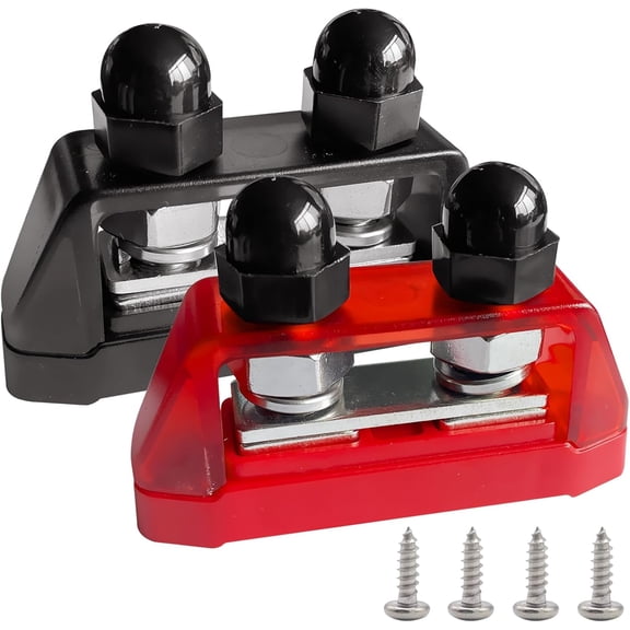 3/8" Power Distribution Block Bus Bar 12V 250A, Dual Studs M10 Busbar Battery Junction Post Distribution Block for Car and More (W/Cover, Red and Black)