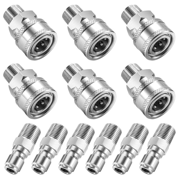 3/8" Pressure Washer Quick Connect Kit, Stainless Steel Power Washer Adapter Fittings, Male NPT Thread, 12 Pcs, 5000 PSI