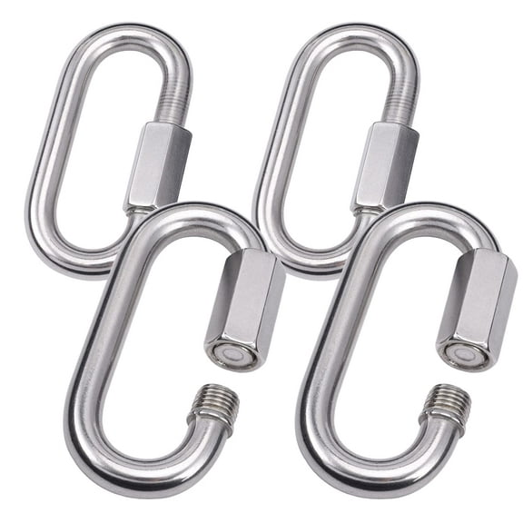 3/8" Quick Links,Alele (10mm) 4 Packs Stainless Steel Chain Links Connector,M10 Heavy Duty D Shape Locking Looks for Carabiner, Hammock, Camping and