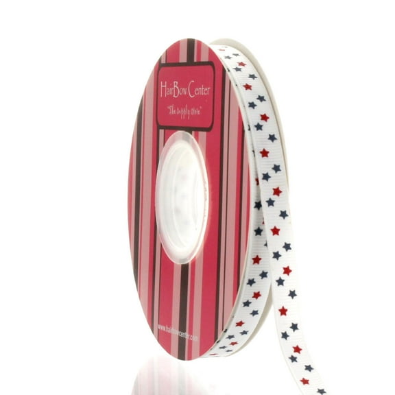 3/8" Red/Navy Star Grosgrain Ribbon 25 Yard