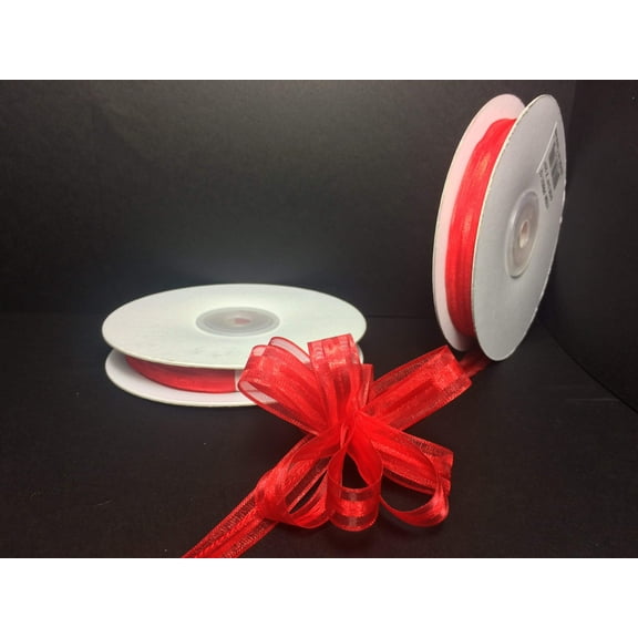 3/8" Red Organza Thin Pull Bow String Ribbon (25 Yard) Gift Wrapping Favor Decorating