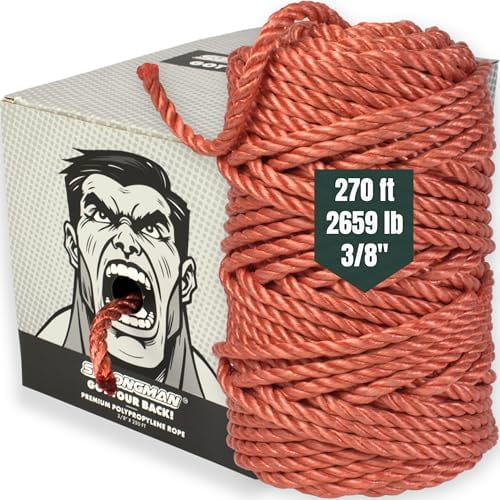 3/8 Rope 270ft Heavy Duty Polypropylene Outdoor Rope for Camping, Boating, and Utility Tasks - Strong and Durable for Various Applications - Weather Resistant, Reliable Heavy Duty 2660lb Strength