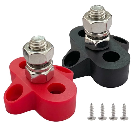 3/8" Single Stud Battery Junction Posts, Ampper Heavy Duty Power and Ground Junction Block Power Distribution Studs Terminal Kit, Pack of 2 (Red and Black)