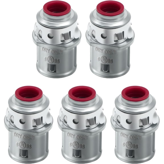 3/8" Snap-in MC Connector for MC/AC Cable - Fits 14/2 to 10/3 Metal-Clad Cable, 1/2" Knockout Size, Insulated Throat, Steel Construction (5 Pack)
