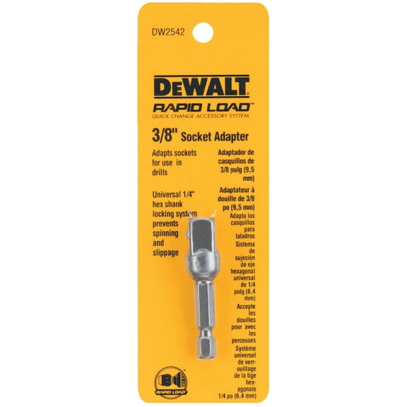 DEWALT Socket Adapter 1/4-Inch Hex Drive to 3/8-Inch Socket - Steel - Silver