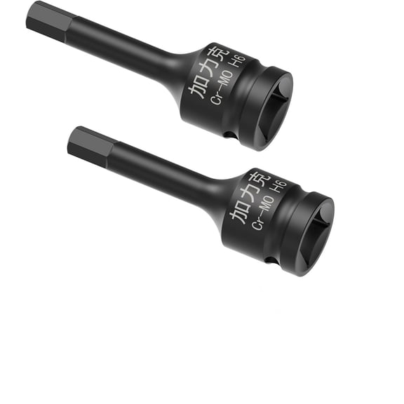 2PCS 3/8" Square Drive H6(6mm)Impact Hex Bit Socket, 60mm(2.36") Length, Hex Driver, Impact Grade, One-Piece Construction, 3/8" Drive Allen Bit Socket, Cr-Mo Steel, Black