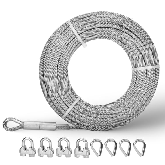 3/8" Stainless Steel Wire Rope 25ft 1 with M10 Clips and Thimbles