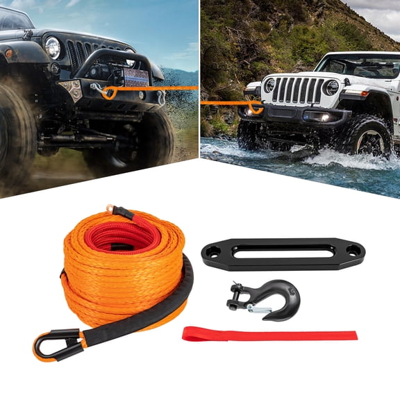 3/8" Synthetic Winch Rope 100FT Winch Line Cable Rope w/Winch Hook Fairleads for 4WD Off Road Vehicle ATV UTV SUV Orange