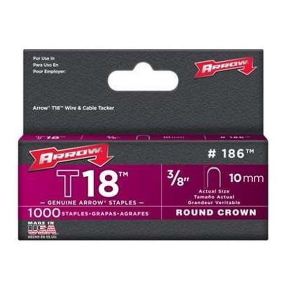 3/8" T-18 Round Crown Staples 1000/BX - No. 186