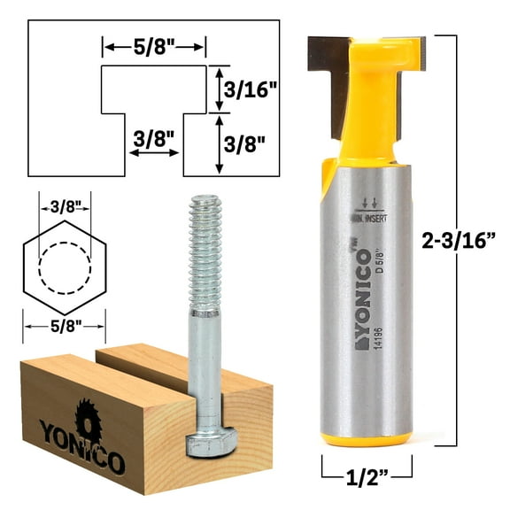Yonico T-Bolt Router Bit, 3/8 Inches Shank, 2-3/16 Inches, Tungsten Carbide Blades