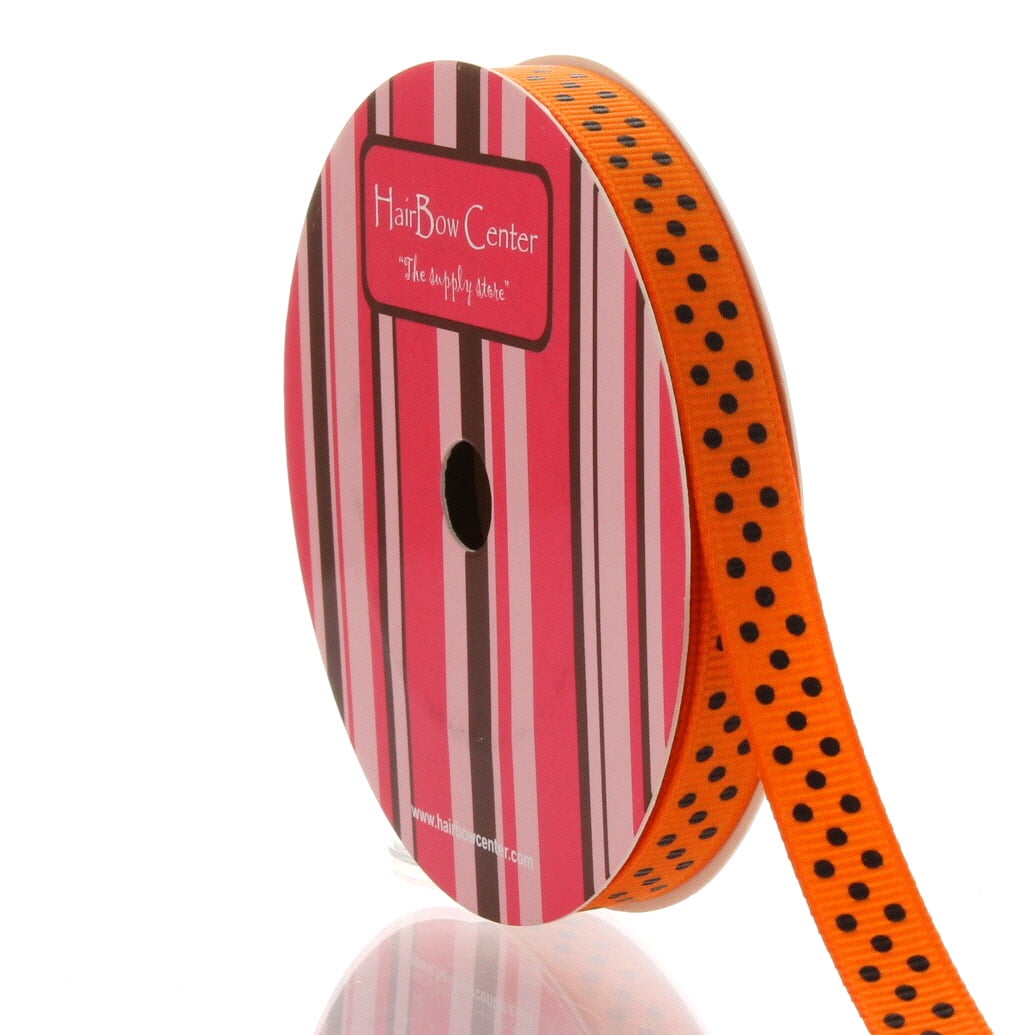 3/8" Tangerine/Black Swiss Dot Grosgrain Ribbon 100 Yard
