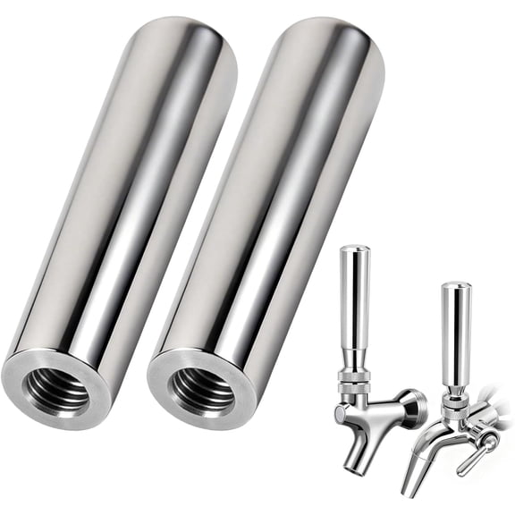 3/8" Threaded Beer Tap Handle 304 Stainless Steel Keg Tap Handle Commercial Glossy Ergonomic for Kegerator Draft Beer Keg Faucet Dispenser, Stout & Nitro Coffee System, Bar (2PCS)