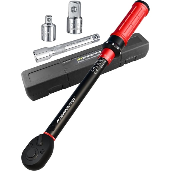 3/8 Torque Wrench 10-110 Ft-lb/13.6-149.2 Nm, 3% Accuracy Click Torque Wrench 3/8 Inch - 72 Tooth Dual Direction, Quick Release, All Matel, Extension Bar & Adapters Set for Motorcycle and Car Repair