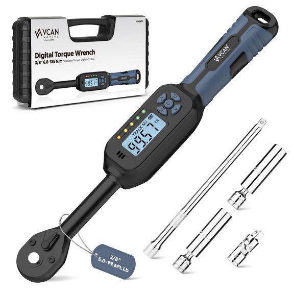 3/8 Torque Wrench Digital (5.02-99.6 Ft.Lb)1% Average test accuracy Spark Plug Socket & Tire Inch Pound Torque Wrench 3/8 Drive with Buzzer and Colorful LED Indicator&Track Mode for Moto Auto Car