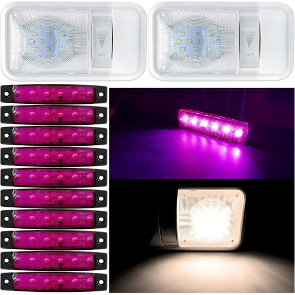 3.8'' Trailer LED Rock Strip Lights Car Exterior Underglow Wheel Fender Lights + Dimmable RV Ceiling Dome Single Lights for Pickup, 24 LED Adjustable Interior Light (Natural White 4000-4500K)