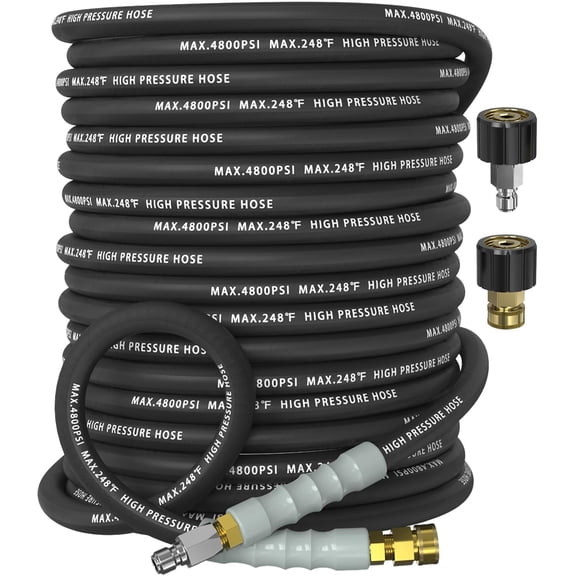 3/8" Washer Hose 100FT 4800 PSI, Kink Resistant Braided Layer & NonMarking Rubber for Hot/Cold Water, High Power Washer Hose With 3/8 Inch Quick Connect & M22 Fitting, Black