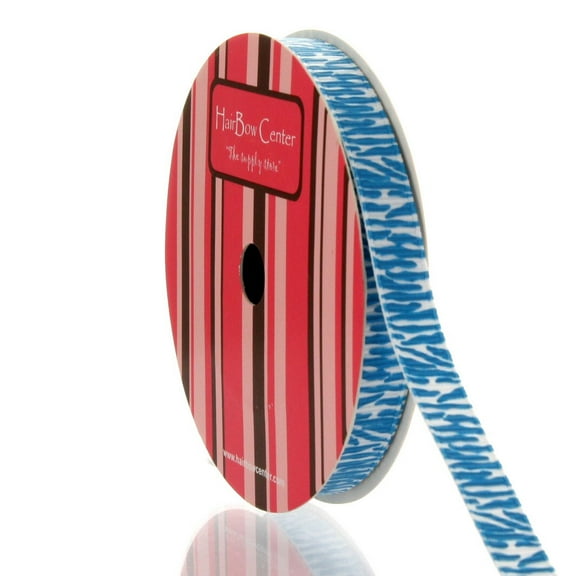 3/8" White/Neon Blue Zebra Grosgrain Ribbon 5 Yard
