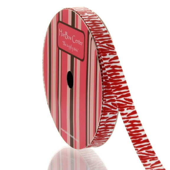 3/8" White/Red Zebra Grosgrain Ribbon 5 Yard