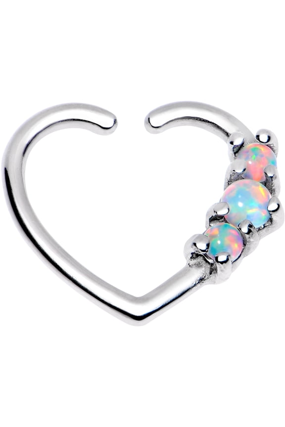 3/8" White Synthetic Opal Heart Left Daith Cartilage Tragus