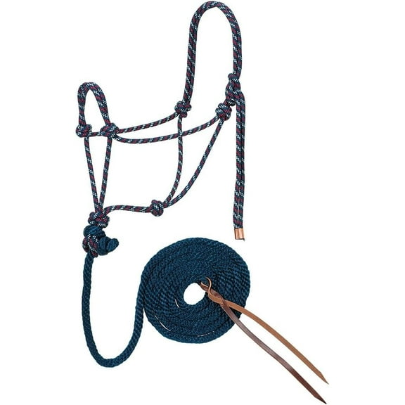 3/8' X 1/2" X 10' Diamond Braid Horse Roper Halter & Lead Color: Navy/Dark Red/White