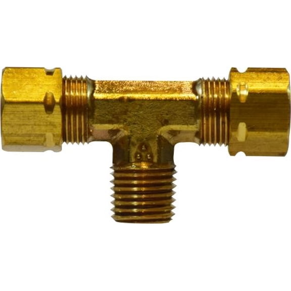 3/8 X 1/4 Comp X MIP Tee W/26005, Captive Sleeve Compression, Brass Fittings