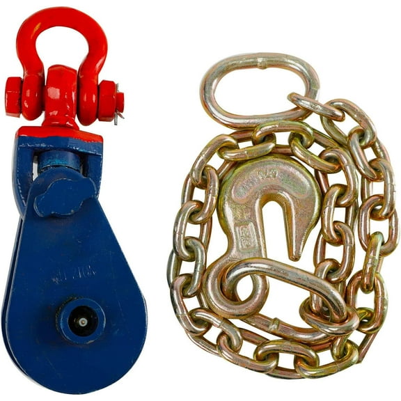 3/8" X 2' Tow Chain w/ Snatch Block Sheave 2 Ton Truck Rollback Wrecker Carrier