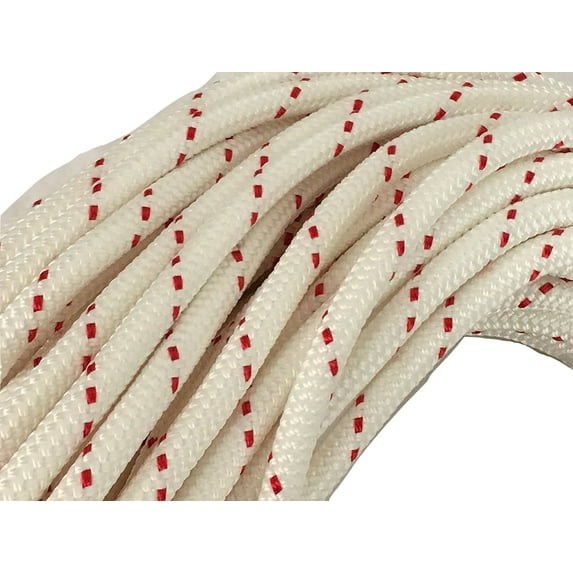 3/8" Yacht Braid, Double Braid Polyester Rope, White/Red, 100 ft