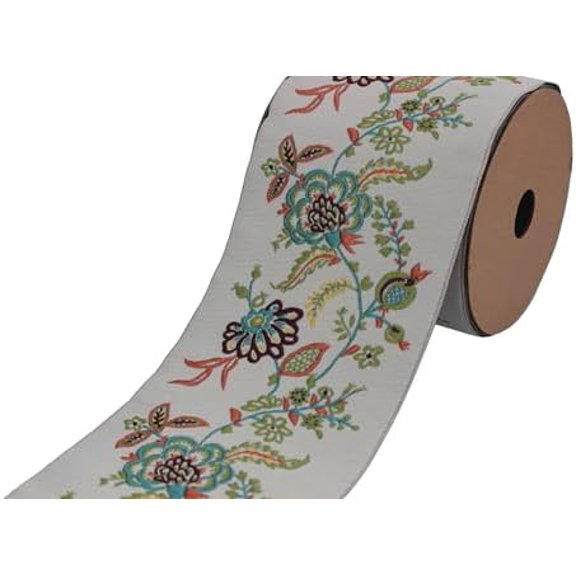 3.8 Yard Spool 3.93 inches Green Blue Floral Embroidered Drapery Trim Jacquard Ribbon for Your Drapes Curtains Drapery Banding Trim Tape V2 218$$Art & Craft