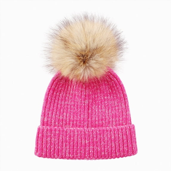 3-8 Years Girls Winter Hat Winter Knit Beanie with Pom Pom Warm Fleece Lined