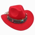 thumbnail image 1 of 3-8 Years Kids Hat Kids Western Cowboy Hat for Boys Girls Classic Fedora Hat Felt Cowboys Hats with Leather Buckle Cowgirl Hat,Red, 1 of 5