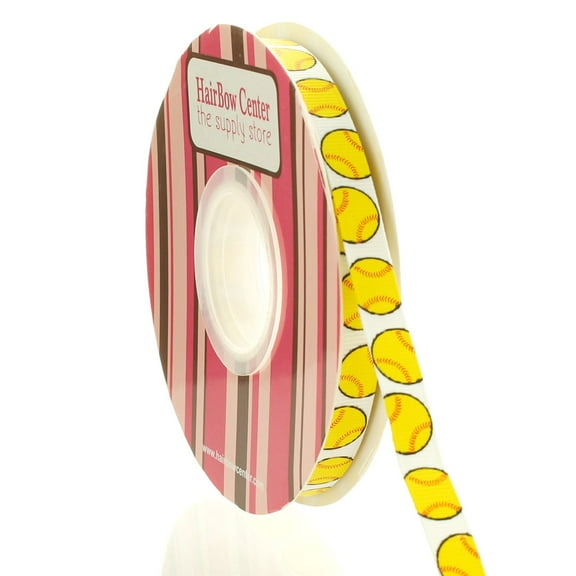 3/8" Yellow Softball Grosgrain Ribbon 25 Yard