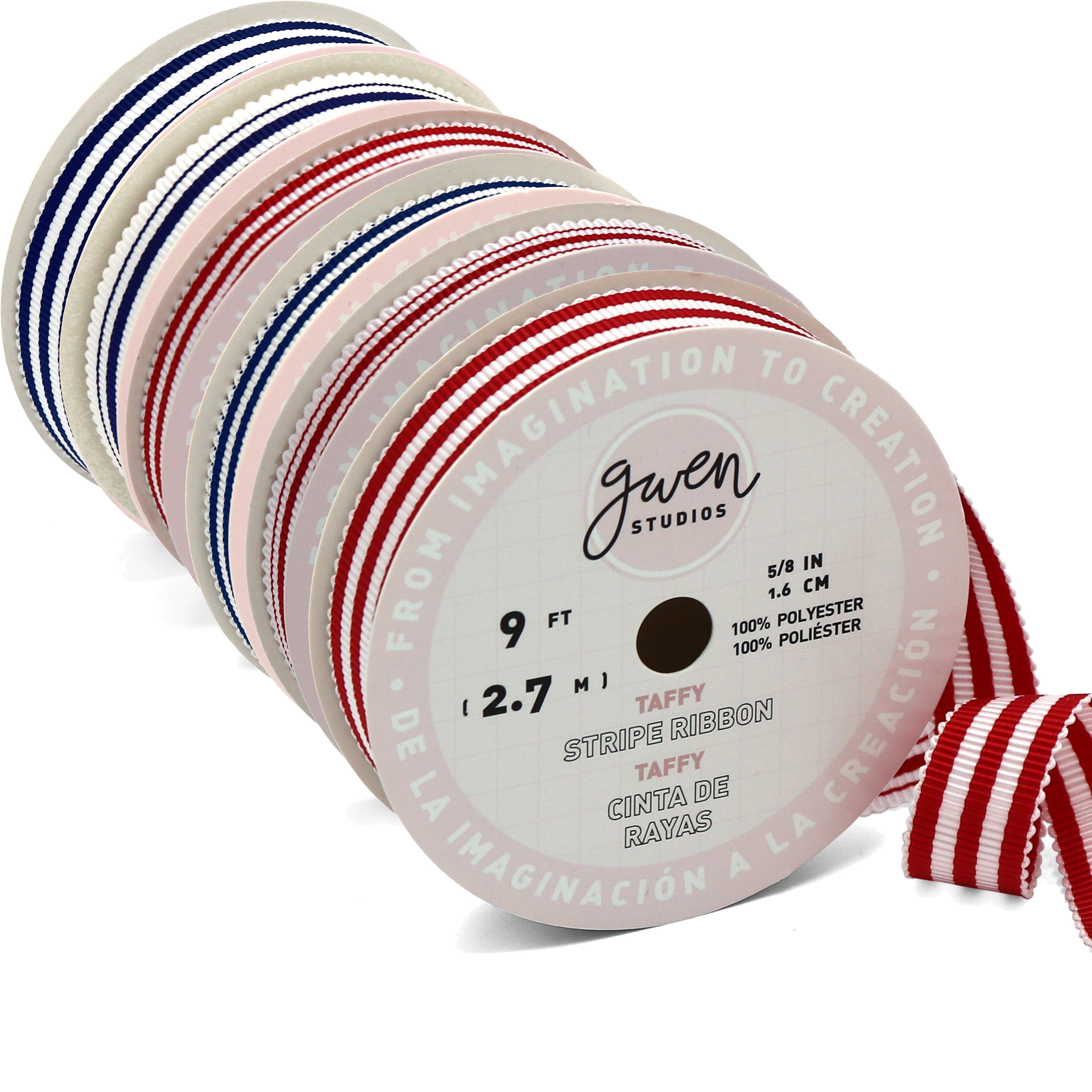Stripes of red white and blue on 7/8 white grosgrain, 10 Yards